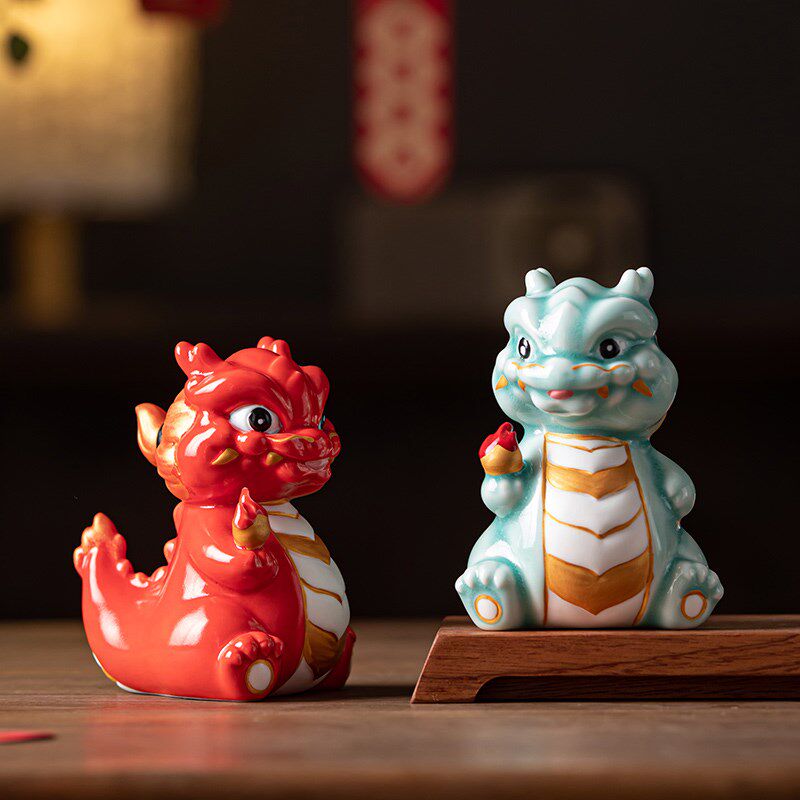 创意国潮生肖招财卡通龙客厅办公室装饰品桌面小摆件茶具配件茶宠