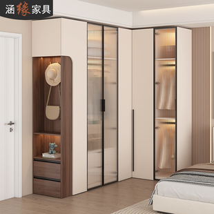 法式 奶油风转角衣柜家用卧室l型拐角衣橱衣帽间柜90度墙角柜定制