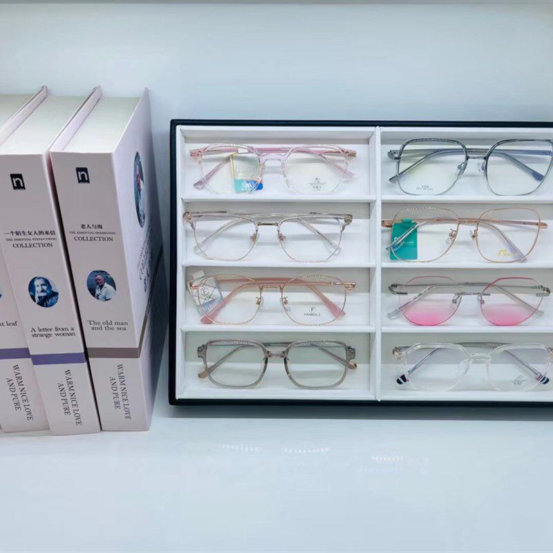 8格皮质眼镜展示盒 眼镜展示道具柜台眼镜展示架眼镜盒干净显高档