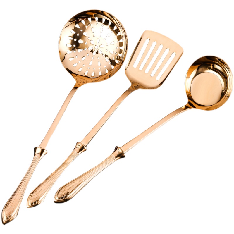 朗维30不锈钢厨具炒菜锅铲子漏铲空心隔热汤勺漏勺3件装送挂架