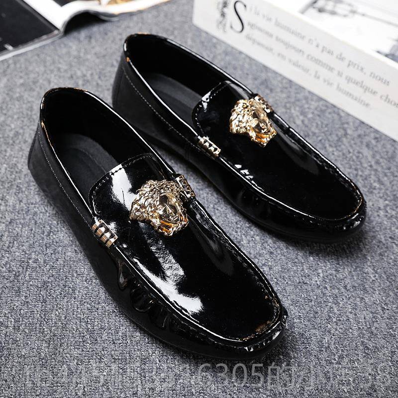 正品春学季漆皮鞋男豆豆鞋生韩版一蹬子懒人脚社脚会精神小伙网红