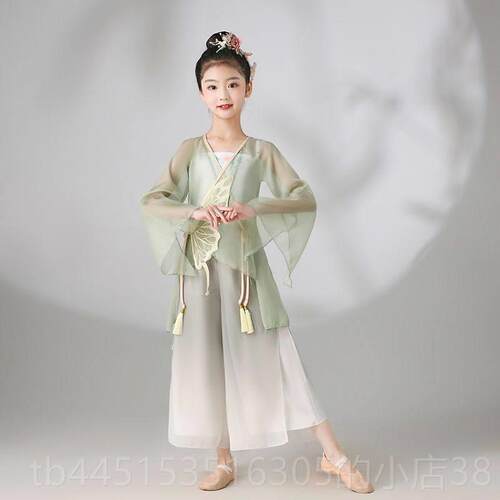 正品儿童典出舞衣飘逸雪纺舞蹈服女童民族纱练功服中国舞古扇子舞