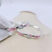 正品 99婴儿学纯炼银手9女生小猫粉红色公主银手炼固体婴儿满月礼