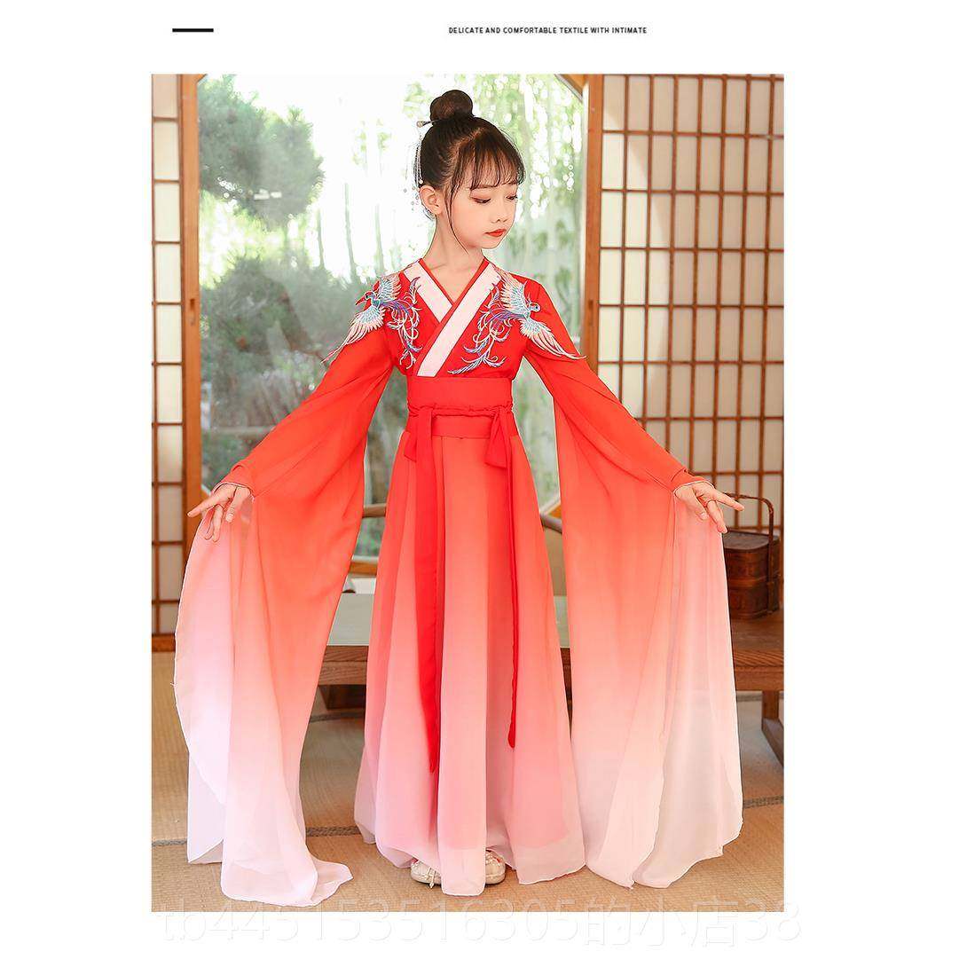 正品女童飘逸袖演出服水儿童国长笛表中演服中大风童女古筝比赛·