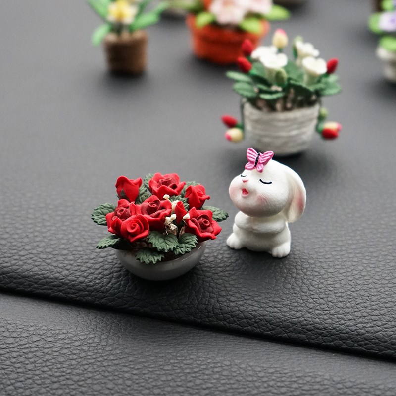 玫瑰陶土花朵汽车小摆件精致高档创意车载车内中控台装饰202新款