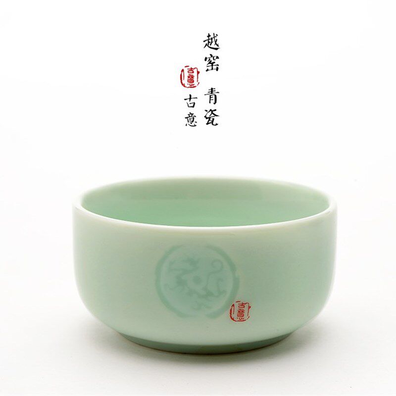恒福茶具陶瓷功夫茶杯个人杯上善若水青瓷赖少其石斛花宽口小品杯