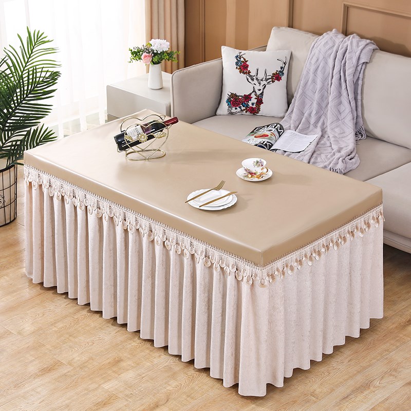 茶几防水防油桌桌布罩烤火桌罩长方形防尘皮罩垂纱电炉罩取暖桌罩