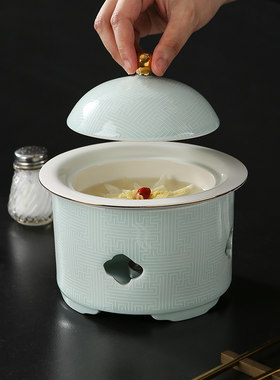 明月位上陶瓷可加热炖盅金边高级感酒店燕窝盅饭店会所私房菜餐具