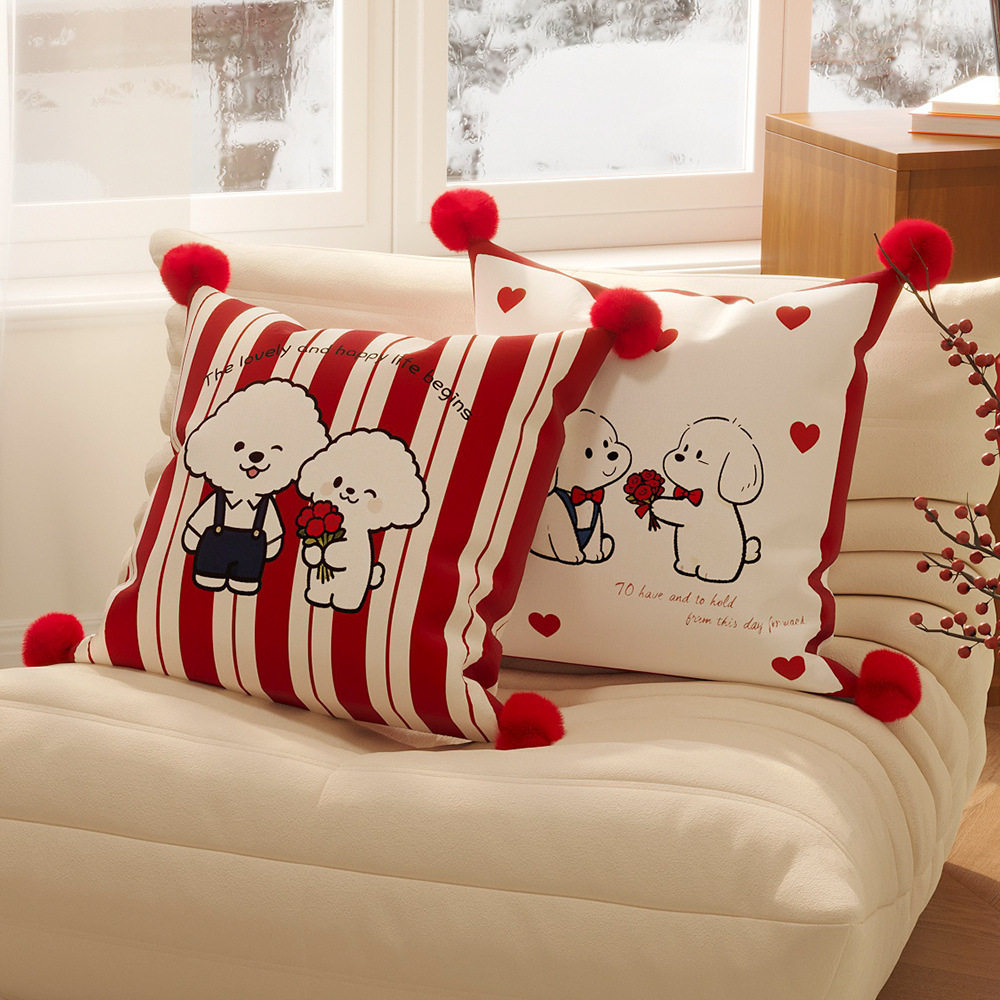 卡通抱枕喜庆客厅沙发靠背垫含芯结婚红色卧室靠枕高级感飘窗靠垫