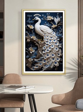 S3475 现代简约木框装饰画入户玄关卧室客厅沙发背景墙挂画孔雀80