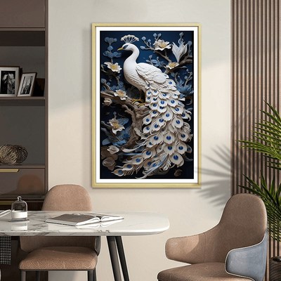 S3475 现代简约木框装饰画入户玄关卧室客厅沙发背景墙挂画孔雀80