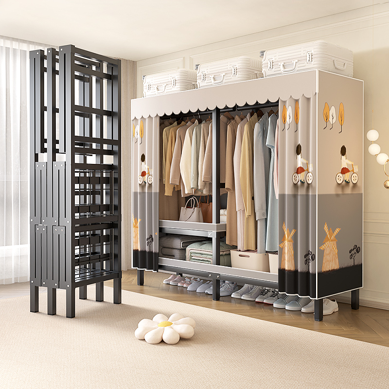 简易免安装折叠衣柜卧室家用出租房布衣柜结实耐用加粗加厚全钢架