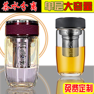 加厚单层大容量玻璃杯茶水分离男女便携个人专用耐热泡茶鹅蛋杯