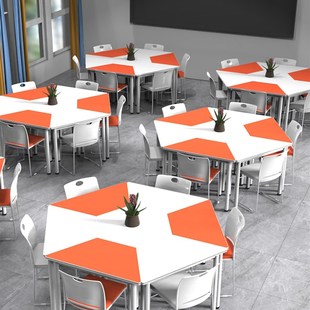 学校课桌椅中小学生阅览实训桌托管培训组合拼接桌教室六边形桌椅