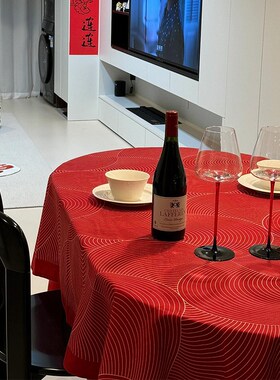 新年桌布2025蛇年场景氛围感红色喜庆餐桌布茶几桌垫布拍照背景