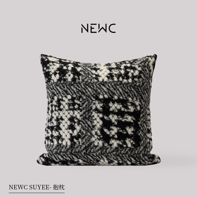 新宸优品 现代复古高端抱枕黑白灰羊绒提花靠枕客厅沙发新款靠垫
