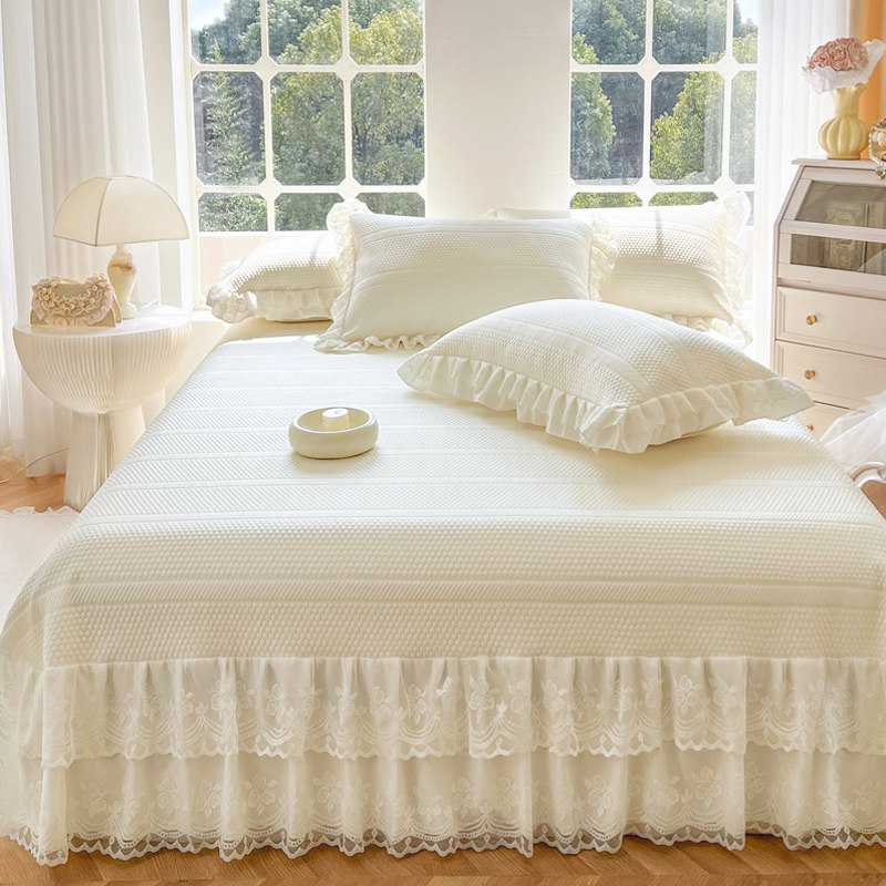 夏季A类凉感豆豆席冰丝席三件套高端床盖凉席公主风花边空调软席