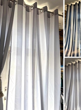 打孔成品窗帘 简约客厅书房窗帘 竖条窗帘灰色蓝色薄窗帘隔断帘