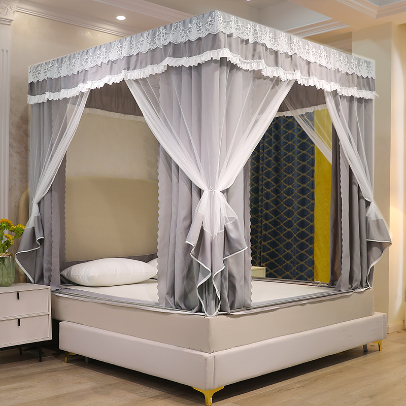 一体式家用床帘蚊帐1.5米防摔拉链纹账1.8x2m全底遮光帘防尘床幔w