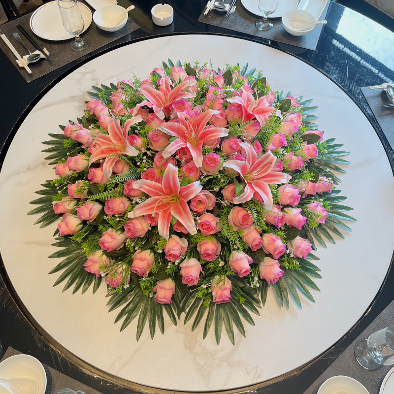 酒店餐桌花摆花仿真花假花摆设大圆桌中间摆件餐厅包厢转盘装饰花