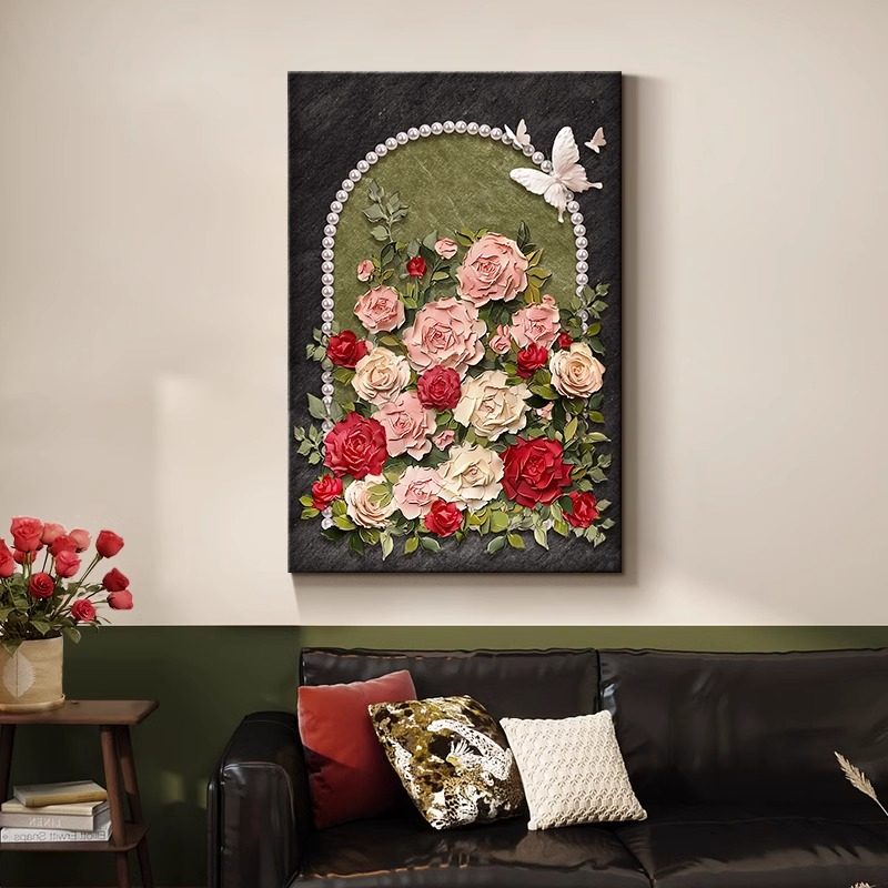中古风玫瑰客厅沙发背景墙装饰画高级感玄关卧室挂画花卉肌理壁画,家居饰品,现代装饰画,淘宝优惠券,粉丝福利购,淘宝优惠卷