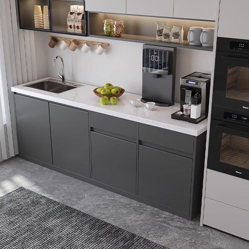 公司茶水吧台一体柜靠墙办公室咖啡水吧台桌柜台家用阳台岩板定制