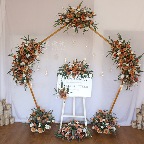 仿真复古花艺金钻拱门组合桌花花排角花水牌路引婚礼舞台商场陈列