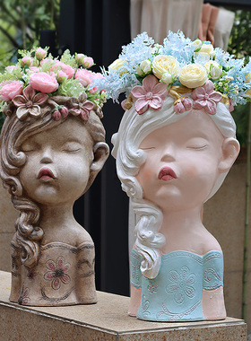 创意女孩娃娃花盆庭院花园别墅院子阳台民宿造景园艺装饰摆件大号