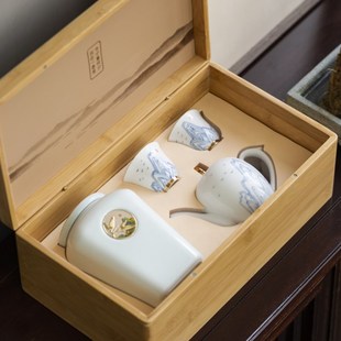 中秋新款高档茶叶瓷罐茶具包装盒空礼盒绿茶红茶陶瓷茶叶大号竹盒