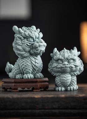 创意国潮风青砂石瑞兽神龙桌面客厅摆件创意家居鱼缸造景茶桌装饰