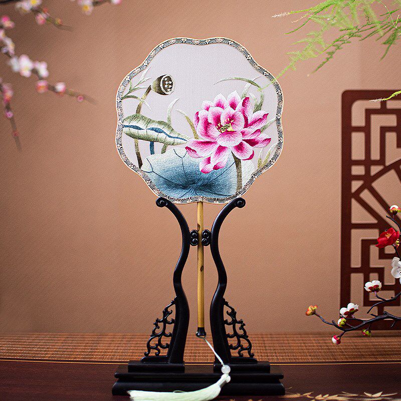 苏绣纯手工双面刺绣团扇新娘结婚扇子成品中式汉服古风手拿舞蹈扇