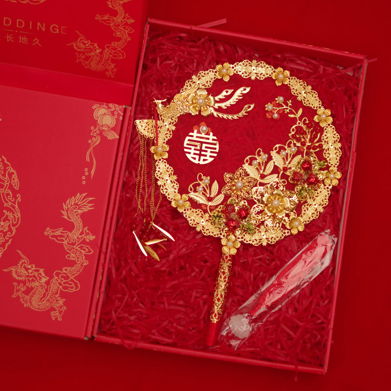 古风团扇新娘结婚庆中式婚礼出嫁喜扇手捧花diy材料包秀禾服成品