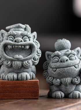 创意潮流博才石狮子一对茶宠摆件可爱风狮爷吉祥物鱼缸造景装饰品