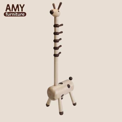 AMY榏镁微笑熊儿童房衣帽架挂衣架创意实木小鹿衣架动物木质益智