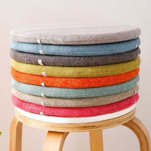 夏季亚麻圆形薄拆洗款坐垫椅垫学生幼儿园板凳座椅屁垫子防滑定制