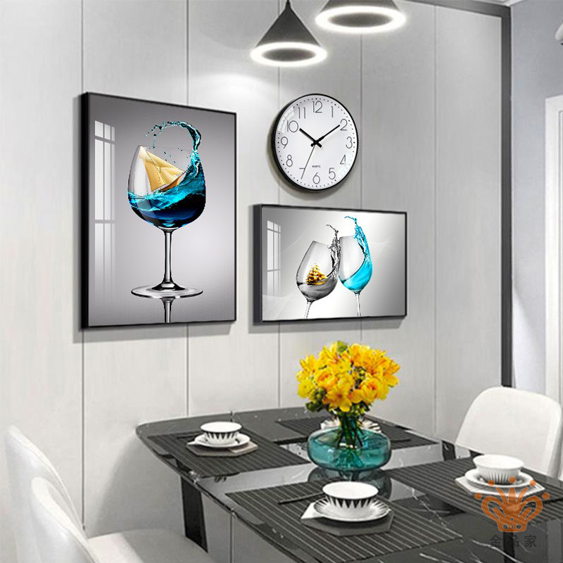 现代简约餐厅装饰画高档带钟表饭厅挂画餐桌壁画创意客厅时钟组合
