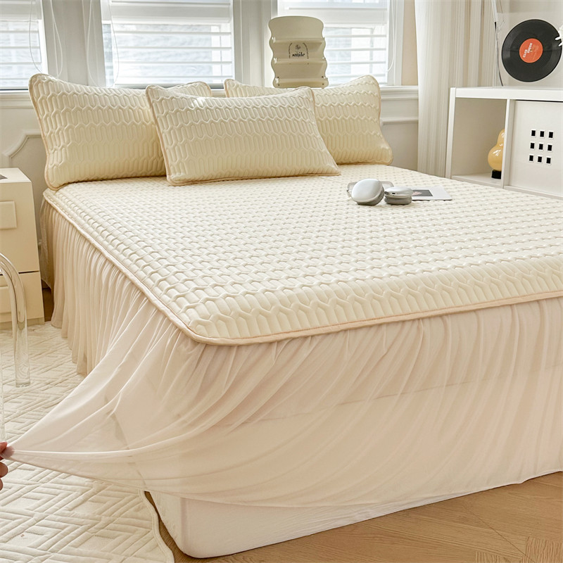 公主风床裙款乳胶凉席三件套夏季冰丝席可机洗2024新款夏天软席子,床上用品,冰丝席,淘宝优惠券,粉丝福利购,淘宝优惠卷