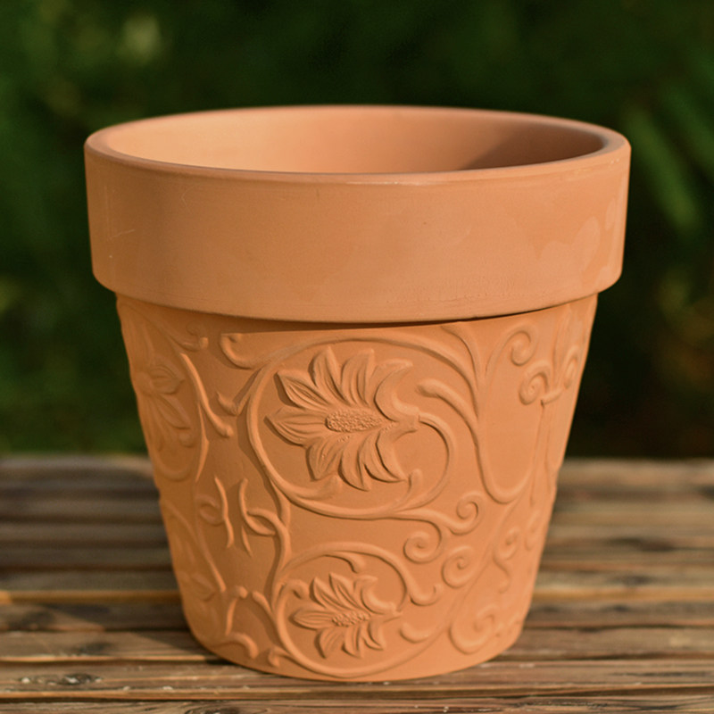 大号欧式浮雕红陶土花盆国际盆加厚庭院阳台室外室内绿植花卉透气