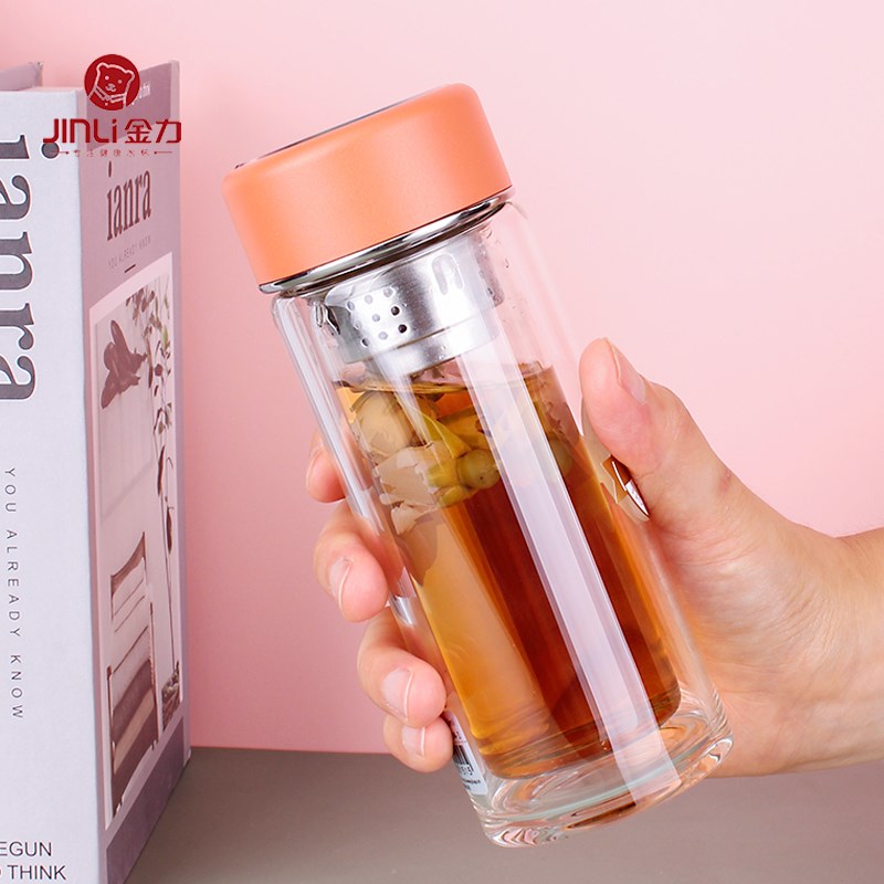 金力玻璃杯女士便携小容量双层防烫小巧可爱泡花茶杯子高档办公杯