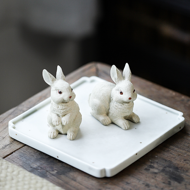 茶中小宠小兔可爱兔子有趣可养紫砂摆件小茶宠茶玩笔架茶具配件