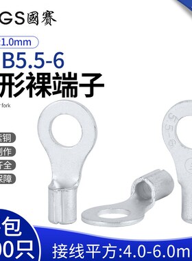 GS国赛RNB5.5-6圆形端子紫铜裸端头O型接线端子 UL SGS认证1000只