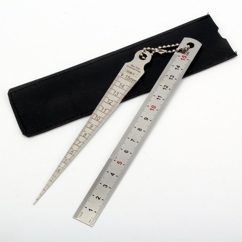 1-15mm间隙尺锥形尺楔形塞尺孔尺孔径尺内径尺不锈钢+钢板尺 皮套