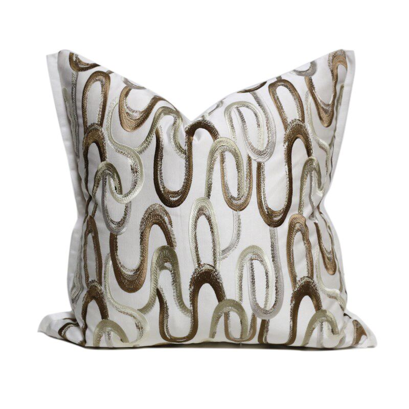 高档样板间刺绣抱枕金属绣线卧室客厅软装靠垫白色绣花靠包