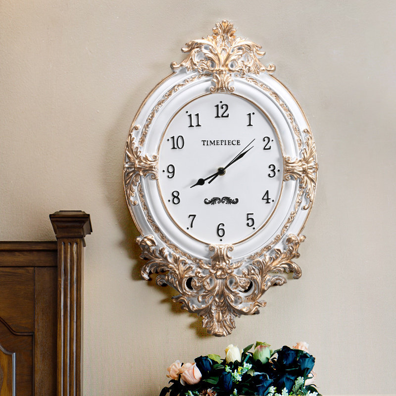 欧式挂钟客厅时钟家用扫秒机芯壁钟创意雕花钟饰挂表卧室钟表静音