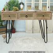 摩洛哥风格 竹编抽屉面板客厅玄关桌实木书桌 复古做旧民宿个性