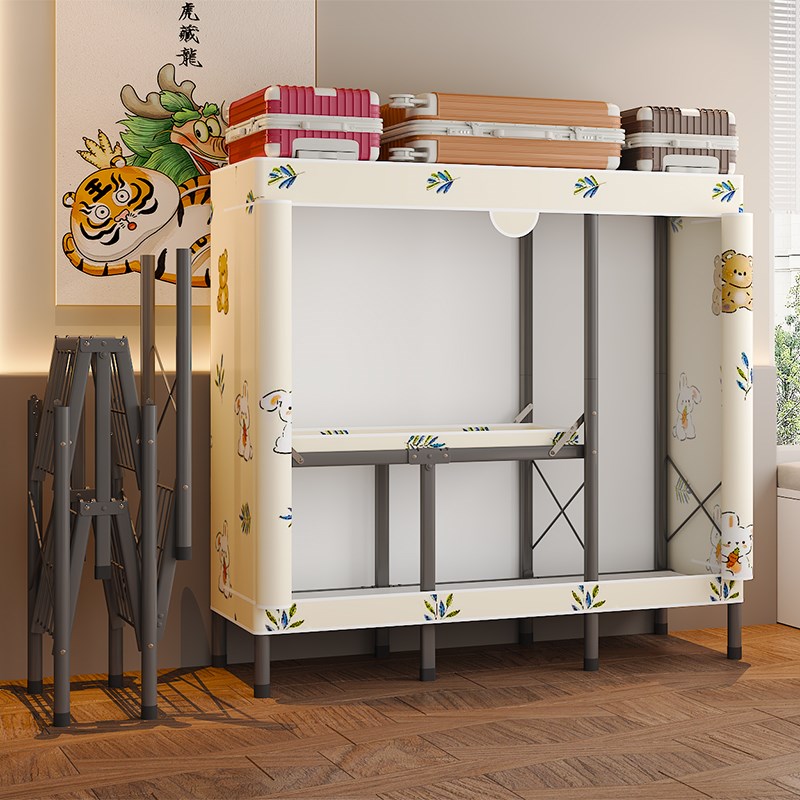 折叠衣柜免安装简易布衣柜家用卧室出租房用全封闭加厚全钢架衣橱