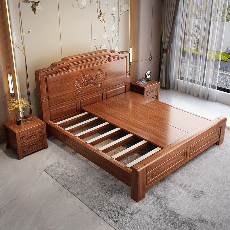 中式金花梨木实木床双人床1.8米榫卯结构古典雕花加厚工厂直销