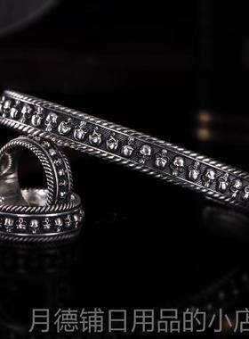 正品VULC伏尔A甘骷髅手镯男纯银网红机车流行哈雷欧美手银工N骷髅