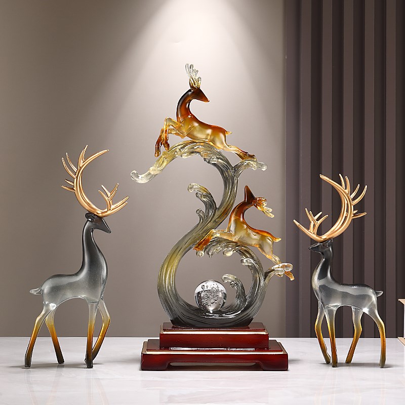 风生水起麋鹿招财办公室桌面摆件入户玄关客厅酒柜装饰品乔迁礼品