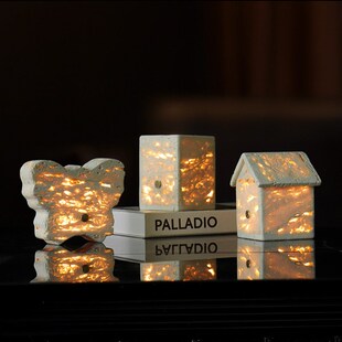 侘寂风创意洞石氛围感小夜灯客厅卧室床头灯样板间设计师艺术摆件